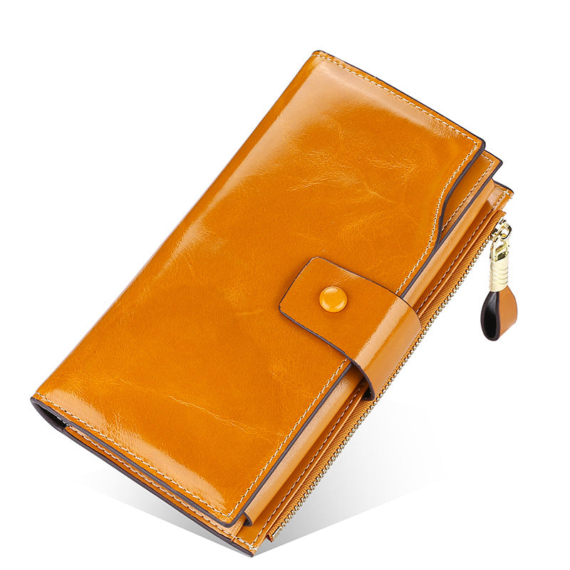 Top Layer Leather Long Swiping Multifunctional Retro Ladies Wallets