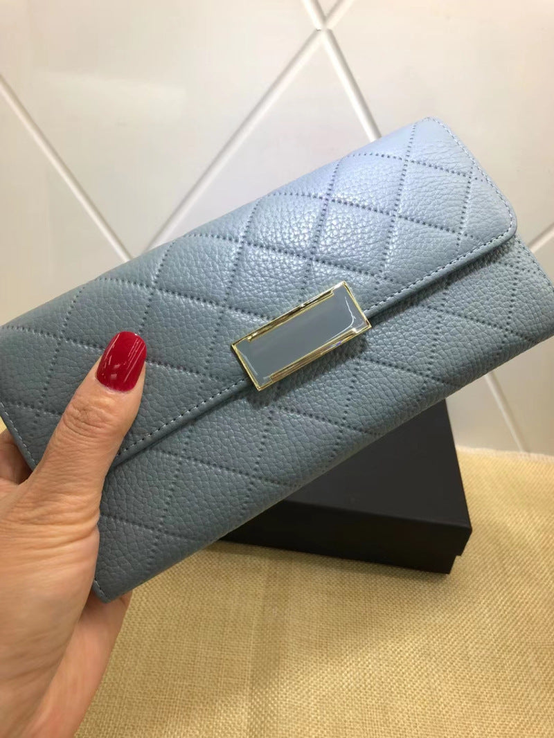 Women's Mid-length Fashion Rhombus Genuine Leather Simple Ladies Wallets