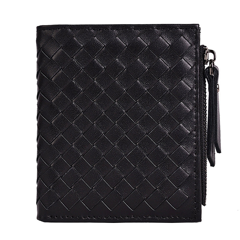 Women's Classy Short Leather Woven Sheepskin Card Holder