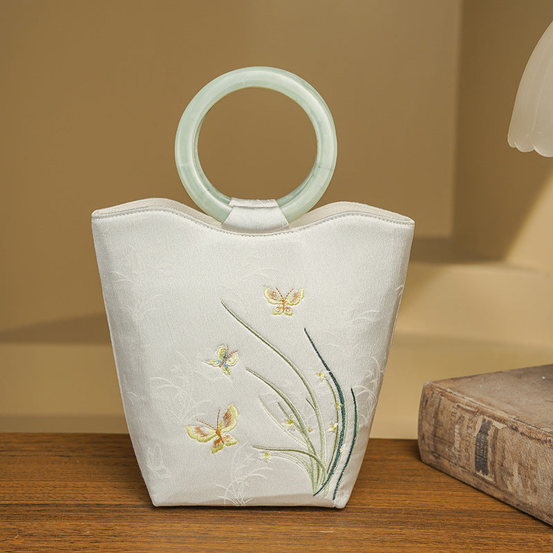Blowing Half Summer Lotus Love Embroidered Handbags