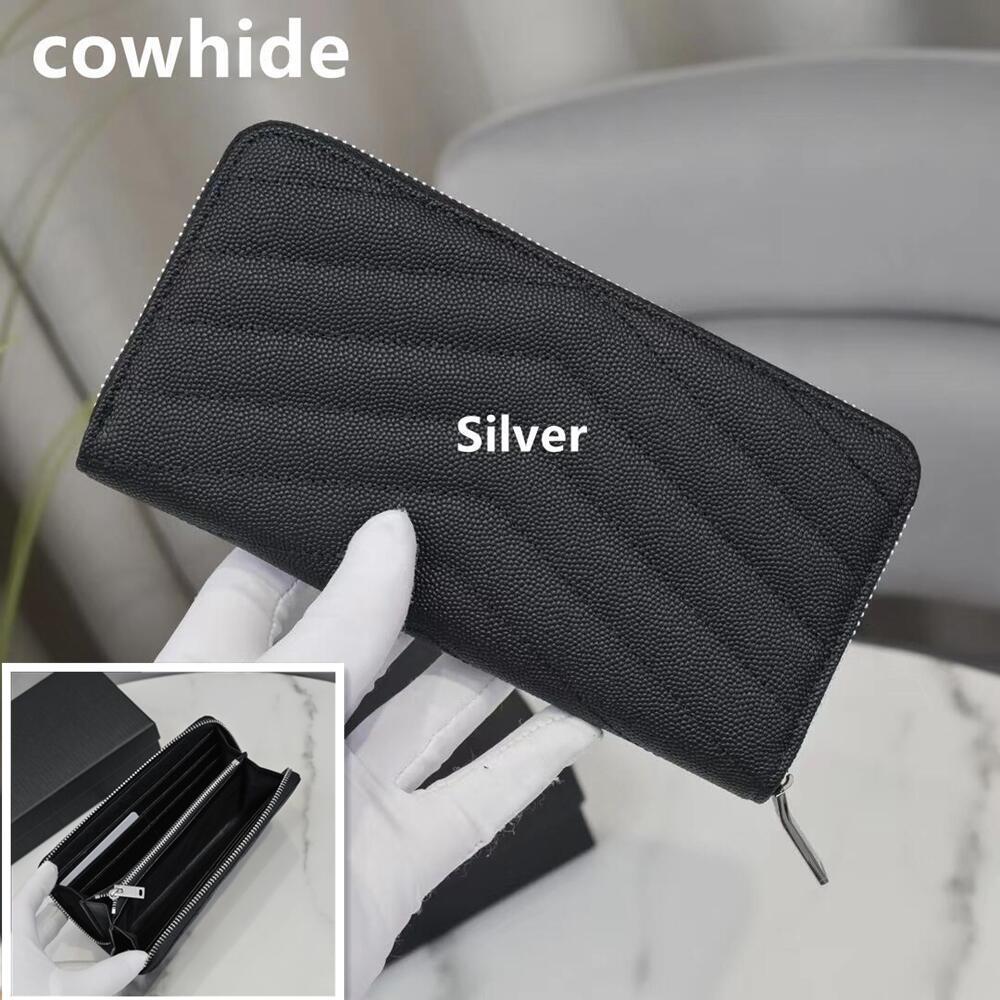 Long Zip Cowhide Multiple Slots Credit Ladies Wallets