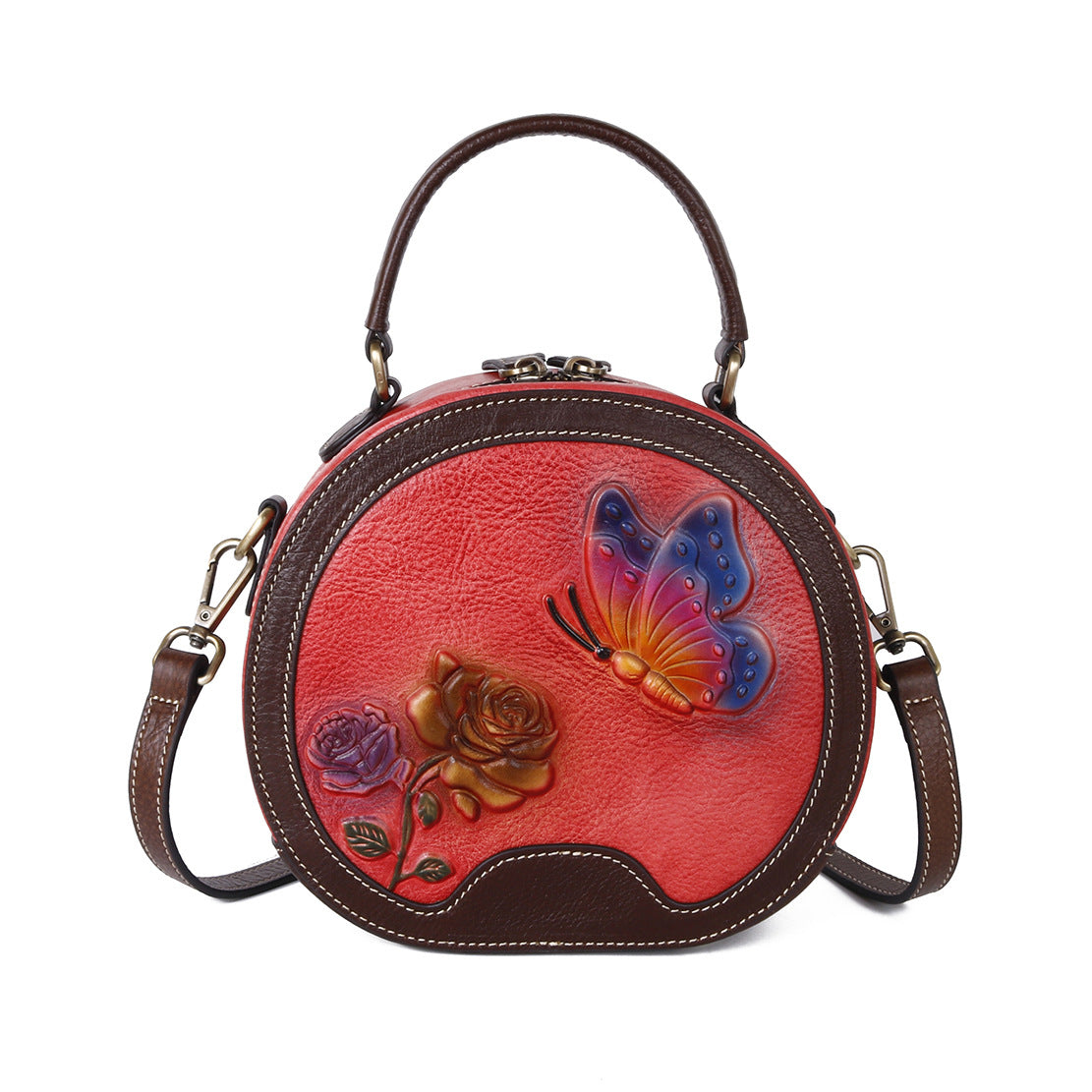 Women's First Layer Cowhide Love Of Butterfly Shoulder Bags