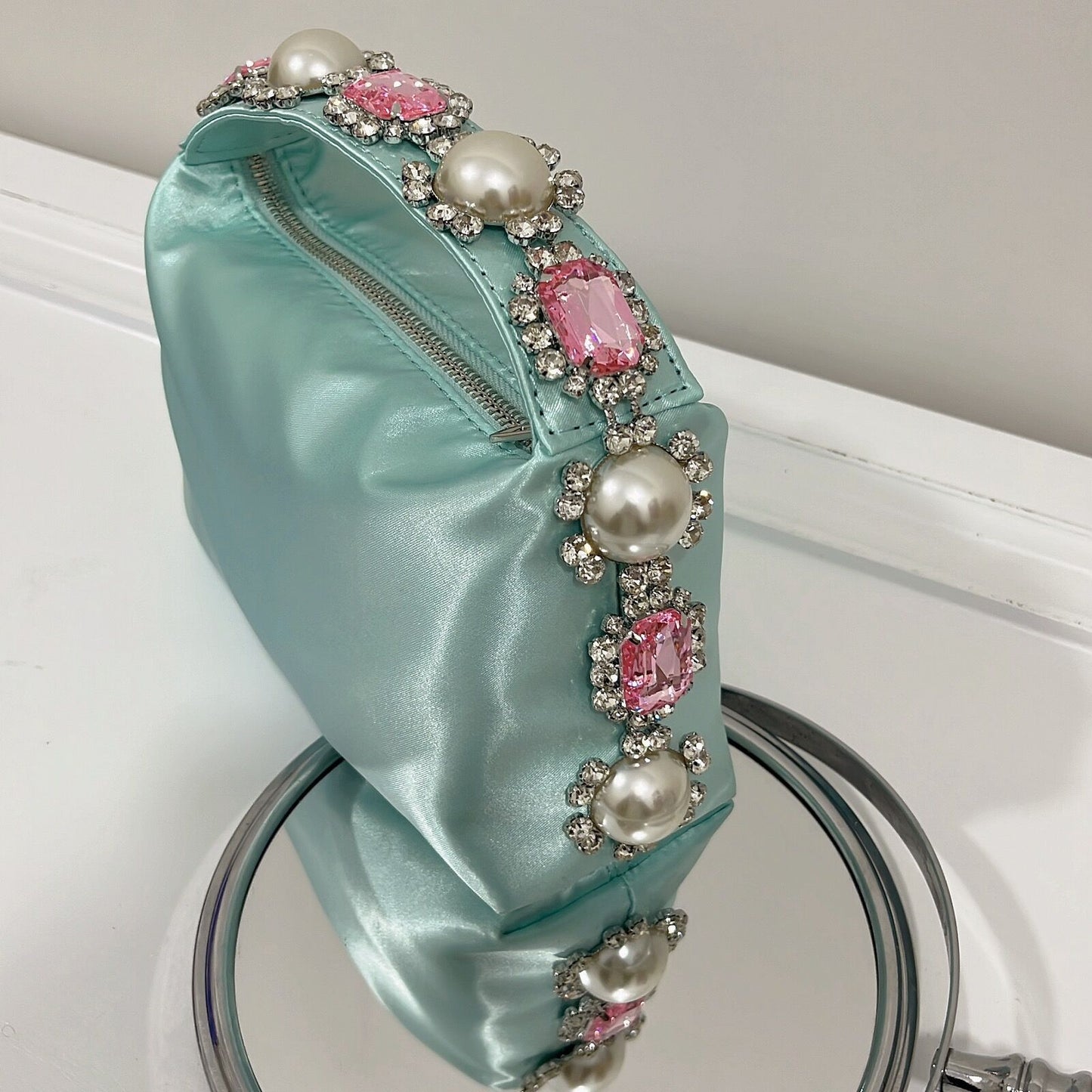 Women's Clutch Rhinestone Pearl Satin Lunch Box Summer Handbags