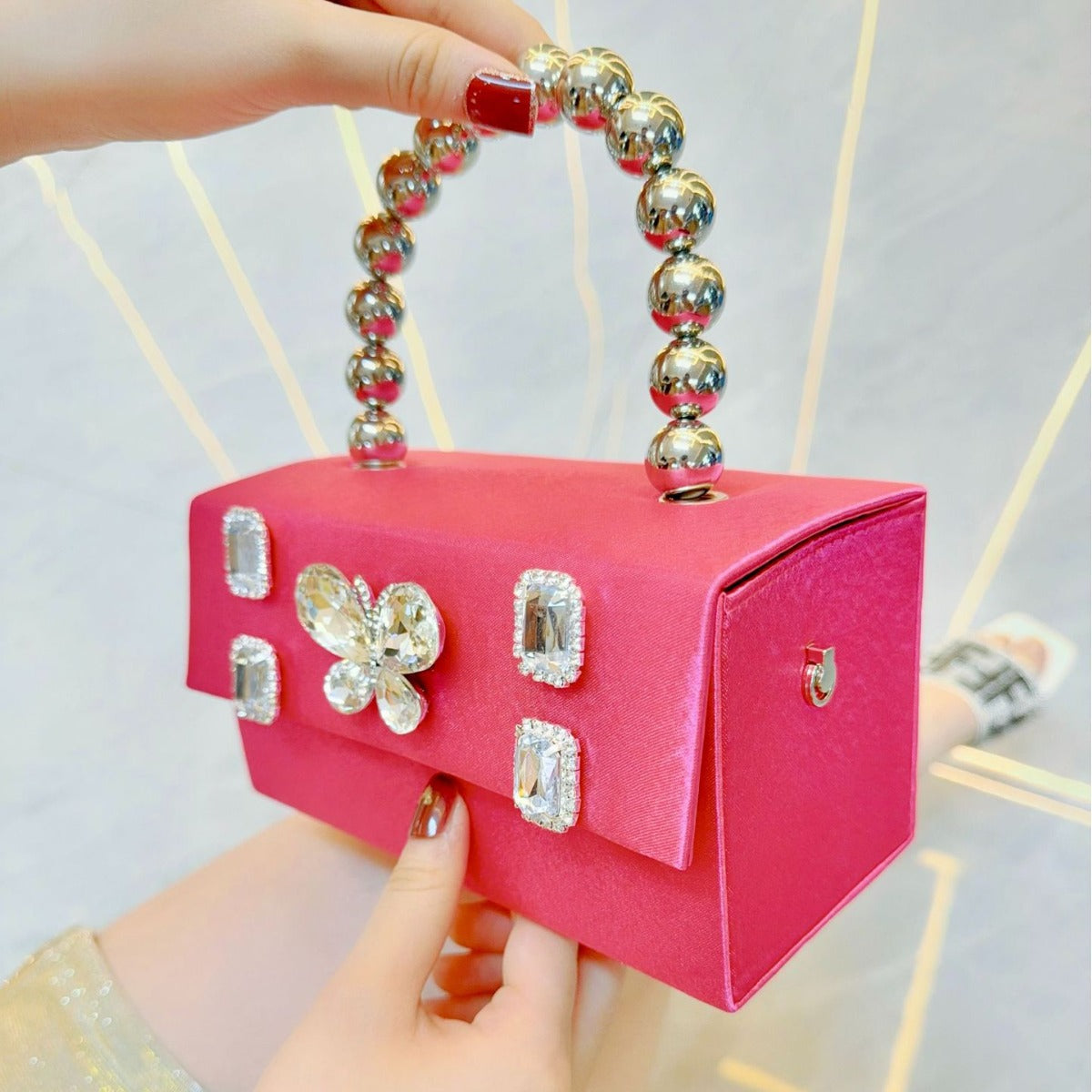 Butterfly Rhinestone Banquet Silk Satin Dinner Small Square Bags