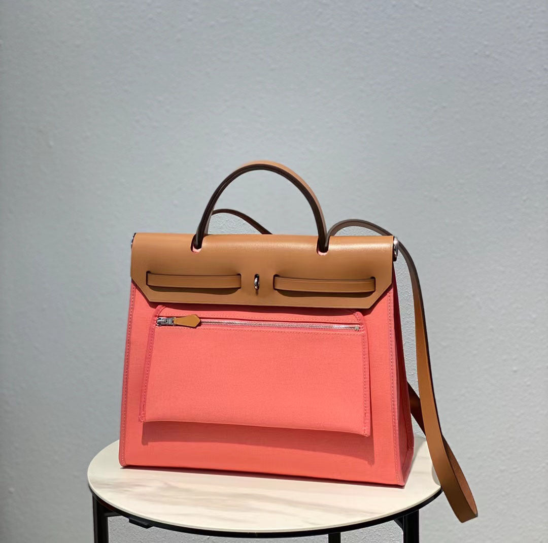 Trendy Head Layer Cowhide Canvas Kelly Shoulder Bags