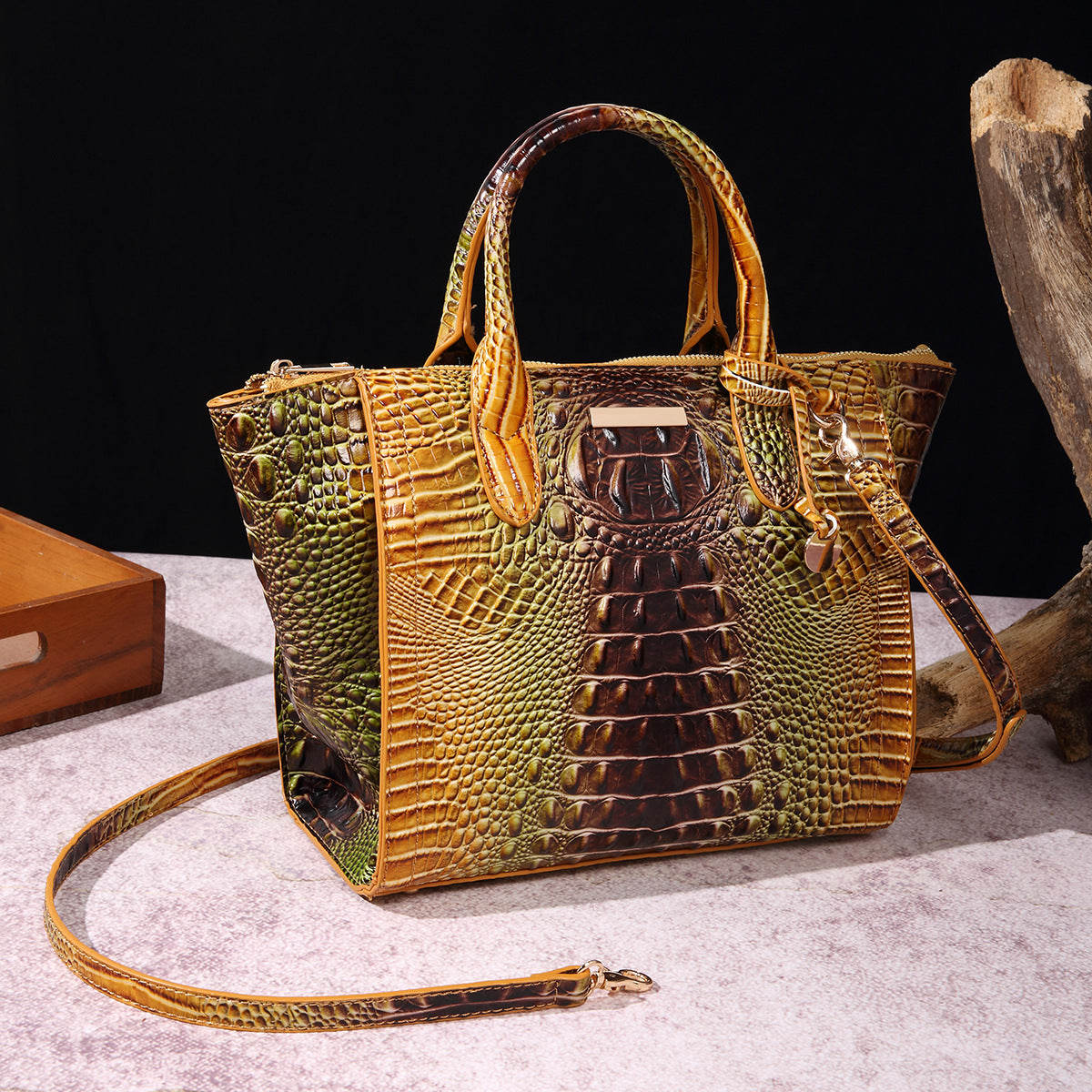Classy Women's Crocodile Pattern Large Capacity Handbags