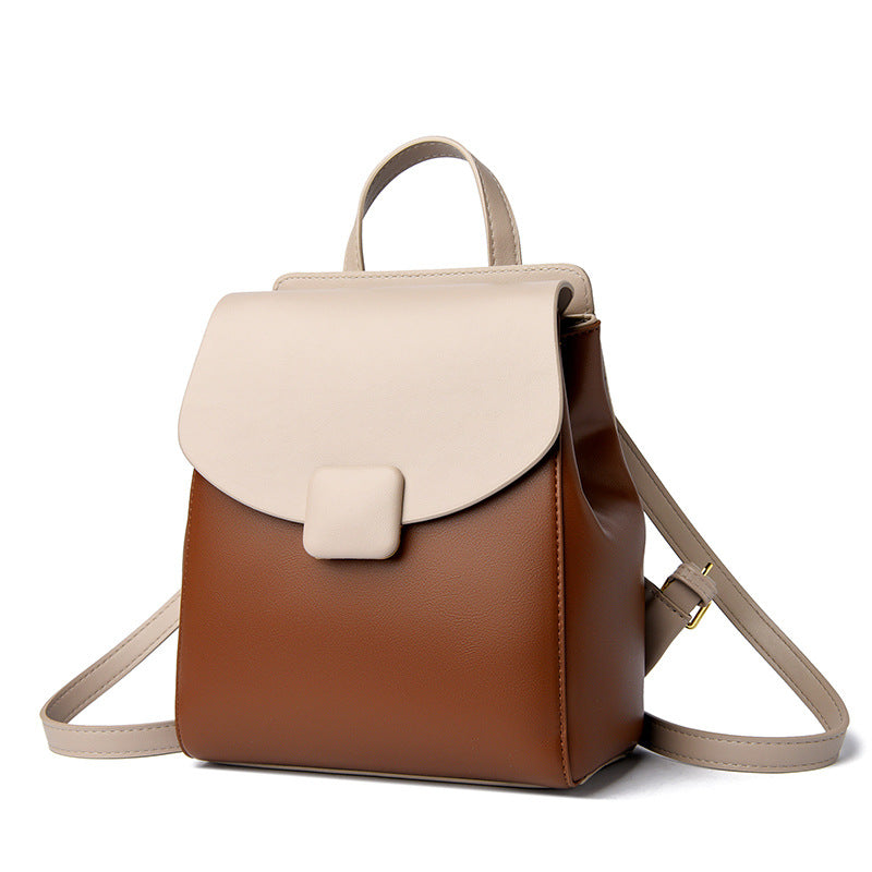Women's Sense Leather Contrast Color Design Versatile Backpacks