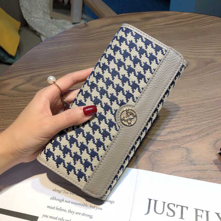 Women's Long Genuine Leather Design Multi Canvas Ladies Wallets