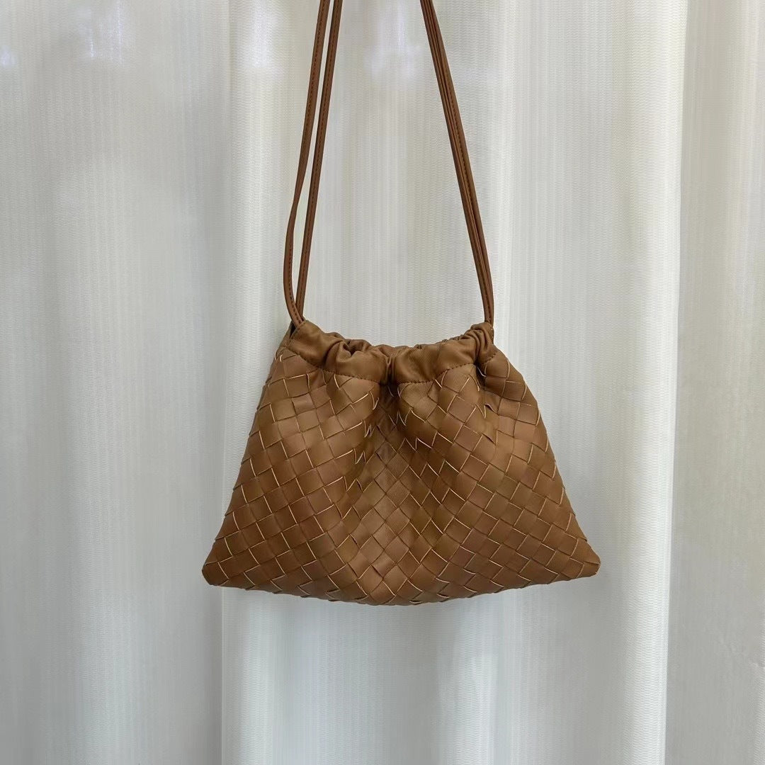 Women's Genuine Leather Fashion White One Drawstring Crossbody Bags