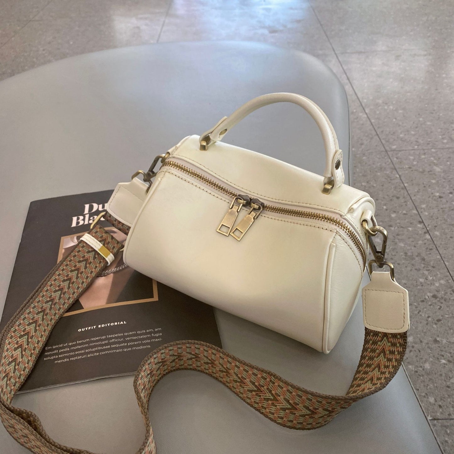 Women's Tanned Leather Cowhide One Lady's Fashion Portable Shoulder Bags