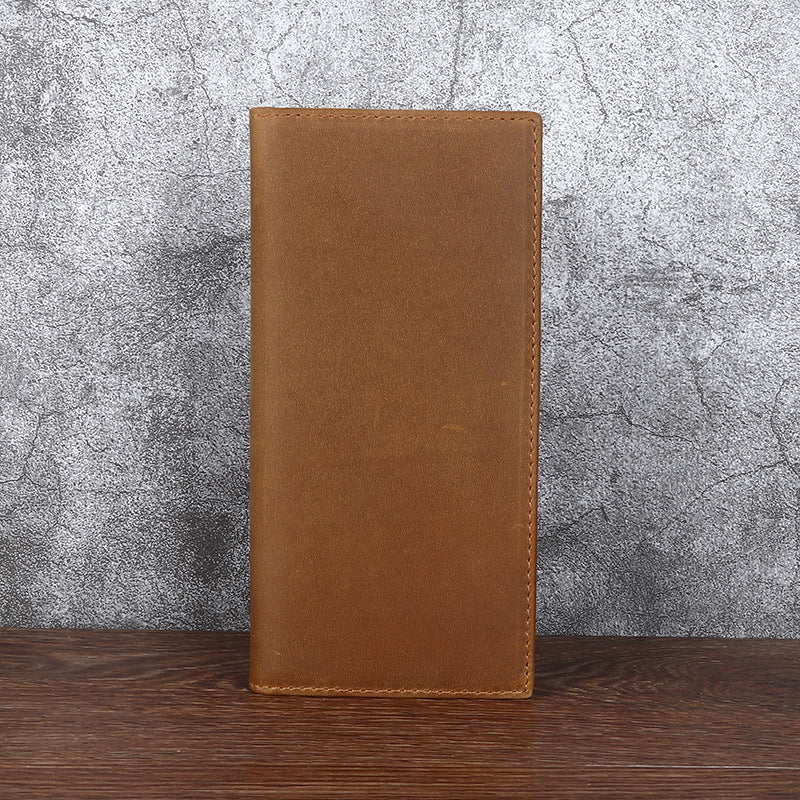 Men's Full Leather Crazy Horse Long Genuine Swiping Men's Wallets