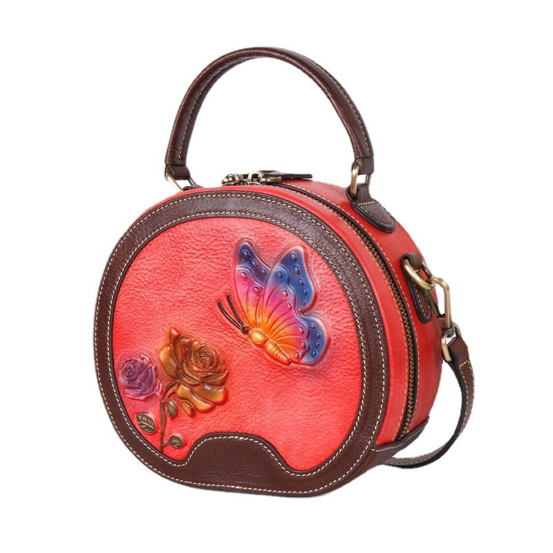 Women's First Layer Cowhide Love Of Butterfly Shoulder Bags