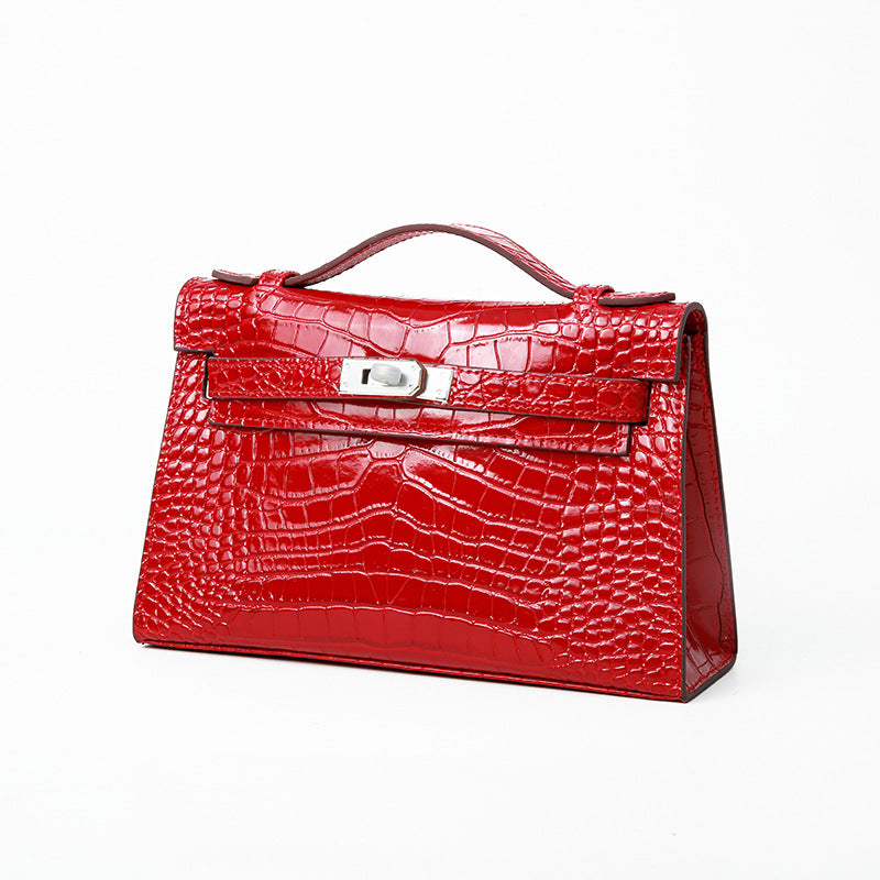 Women's Holding Dinner Crocodile Pattern Chain Genuine Leather Crossbody Bags