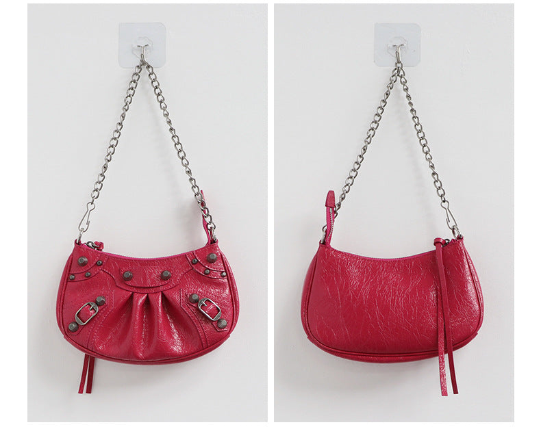 Motorcycle Female Personality Hot Chain Rivets Shoulder Bags