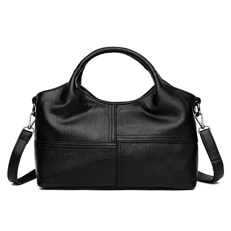 Women's Lightweight Stitching Soft Leather Large Capacity Handbags