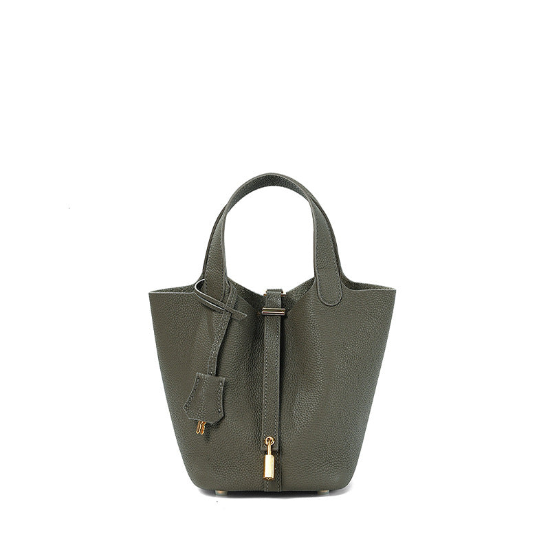 Women's Quality First Layer Cowhide Niche Basket Leather Large Bags