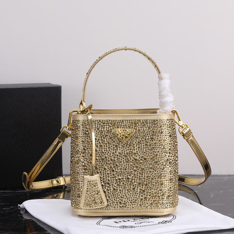 Women's P's Inverted Triangle Logo Full Diamond Shoulder Bags