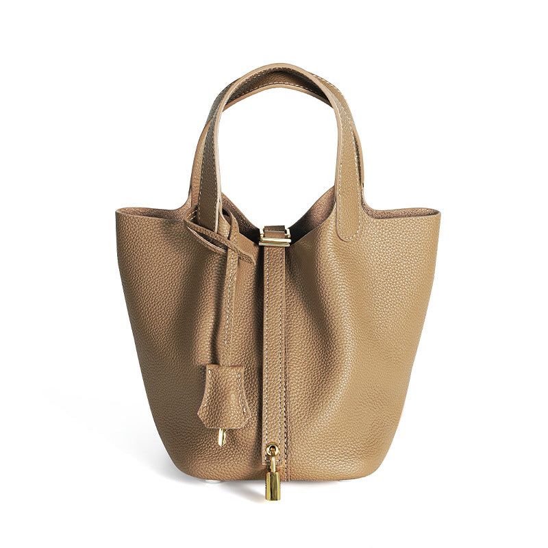 Women's Quality First Layer Cowhide Niche Basket Leather Large Bags