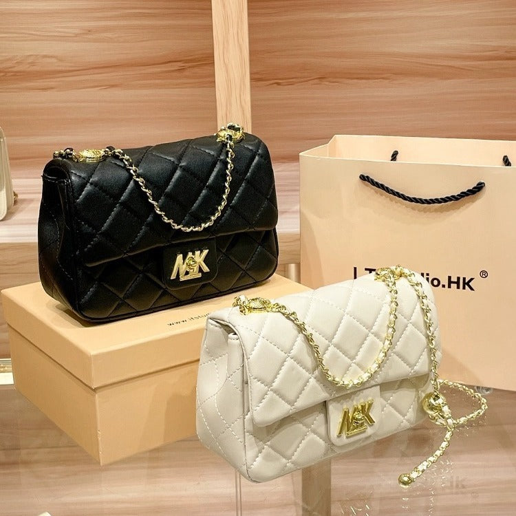 Women's Diamond Chain Genuine Leather Hand Bags