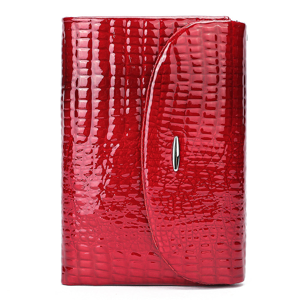 Women's Patent Leather Genuine First Layer Cowhide Crocodile Ladies Wallets