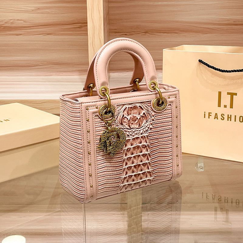 Women's High-grade Genuine Leather Crocodile Pattern Diana Crossbody Bags