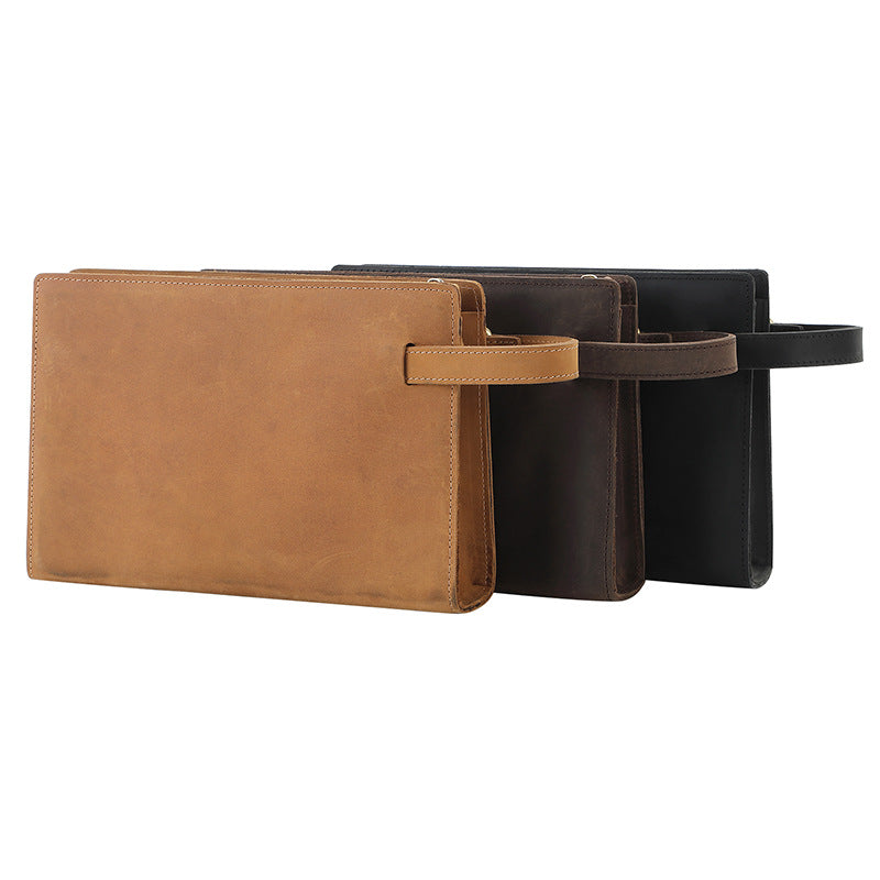 Men's Clutch Top Layer Crazy Horse Skin Return Men's Handbags