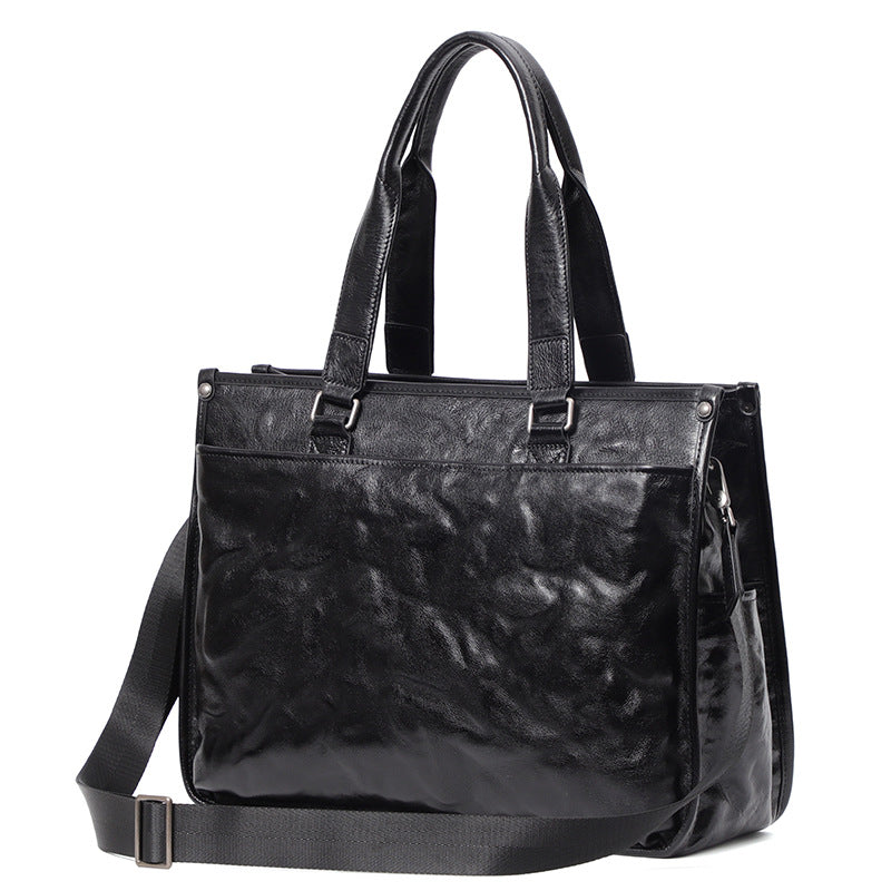 Men's Vegetable Tanned Leather Cowhide Large One Men's Handbags