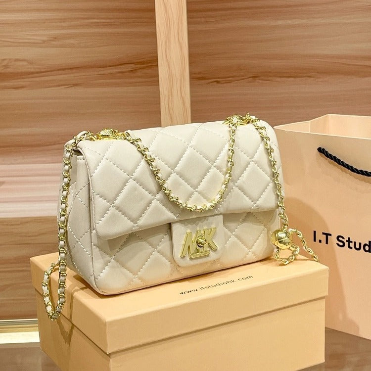 Women's Diamond Chain Genuine Leather Hand Bags