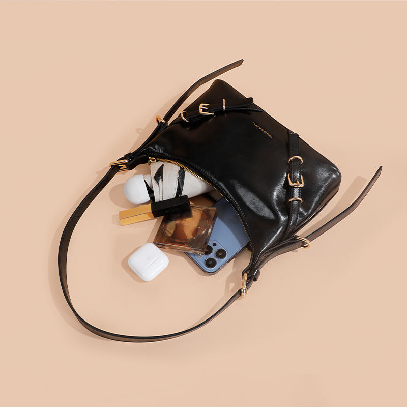 Women's Dumpling Black Texture High Sense Underarm Armpit Bags