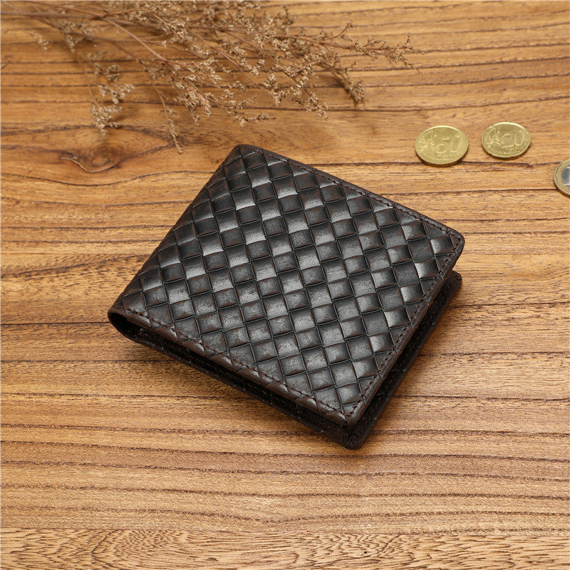 Men's First Layer Cowhide Woven Pattern Large Men's Wallets