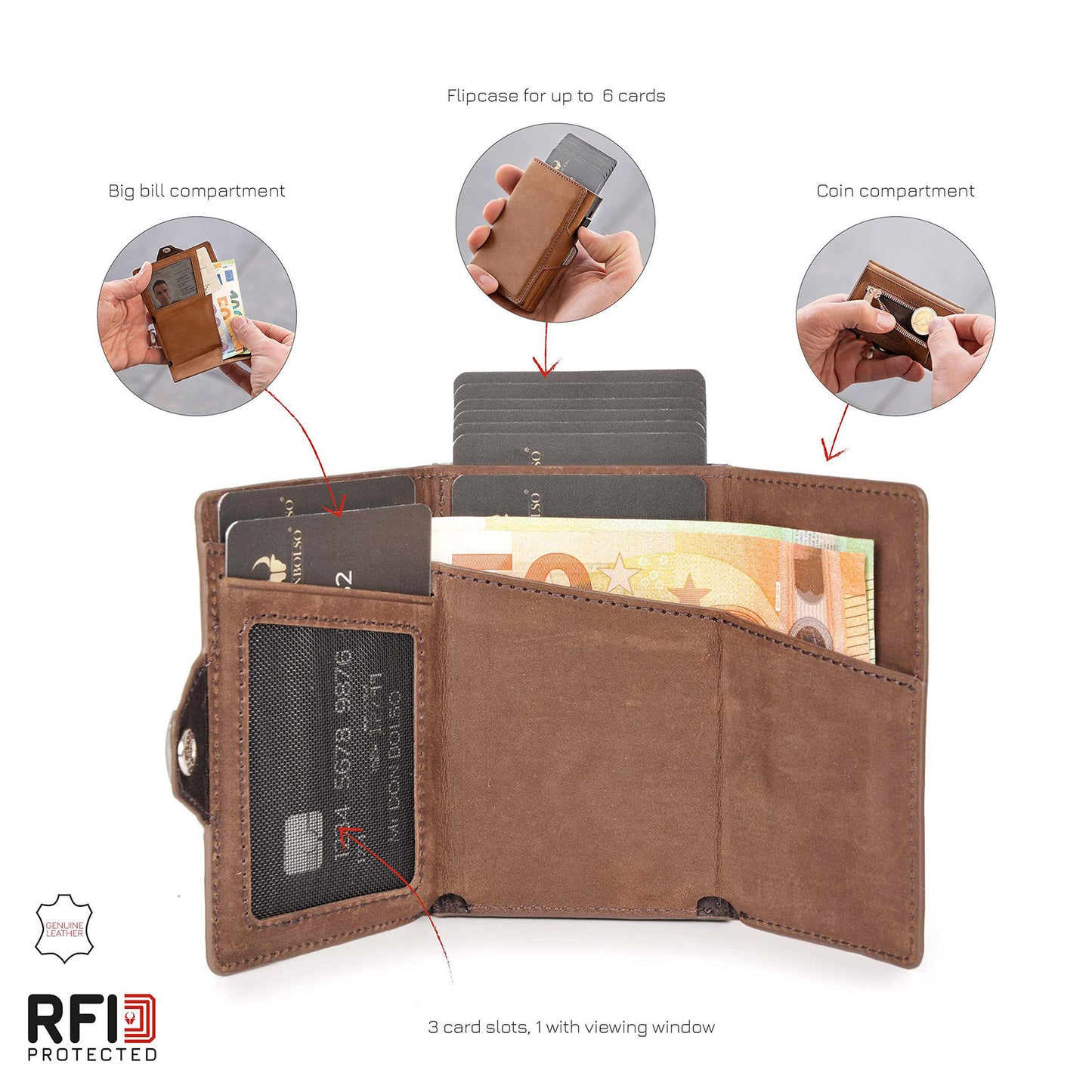 Men's Genuine Leather Crazy Horse Cowhide Multiple Slots Large Capacity Men's Wallets