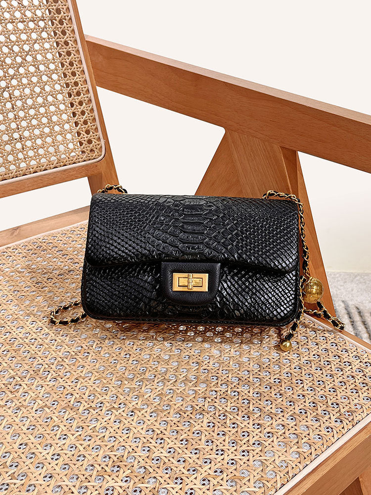 Women's Exquisite Golden Balls Genuine Leather Yak Snakeskin Bags