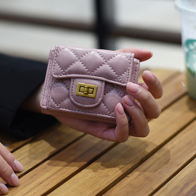 Women's Rhombus Short Sheepskin Fashion Cover Ladies Wallets