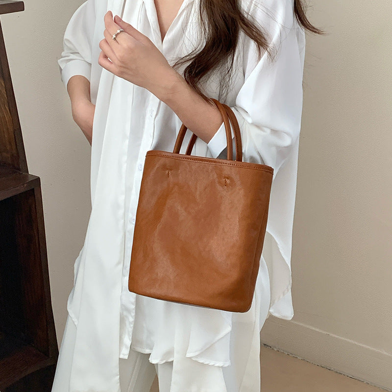 Women's Vegetable Tanning Leather Portable Niche Genuine Handbags