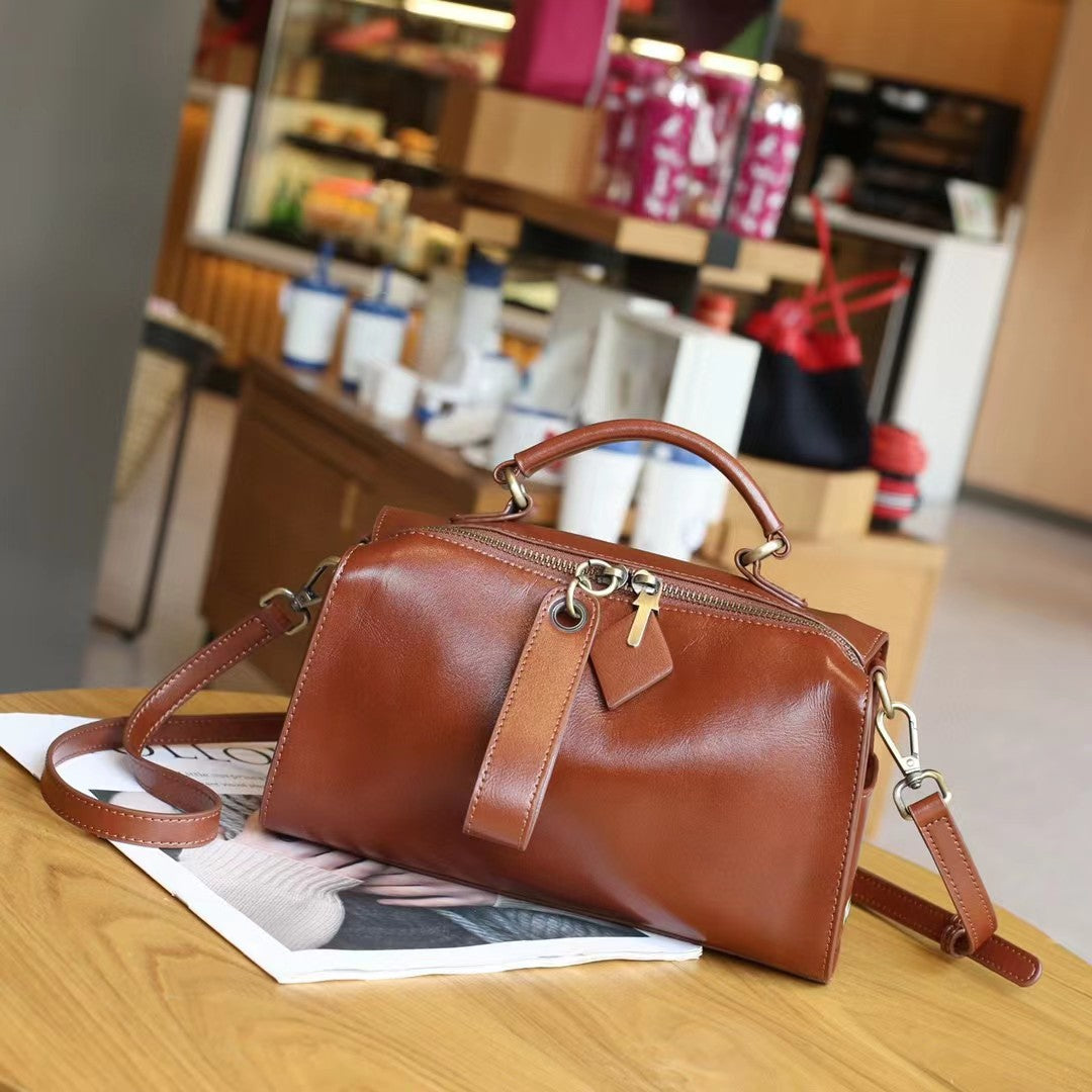 Women's Boston Pillow Genuine Leather Pure Cowhide Large Bags