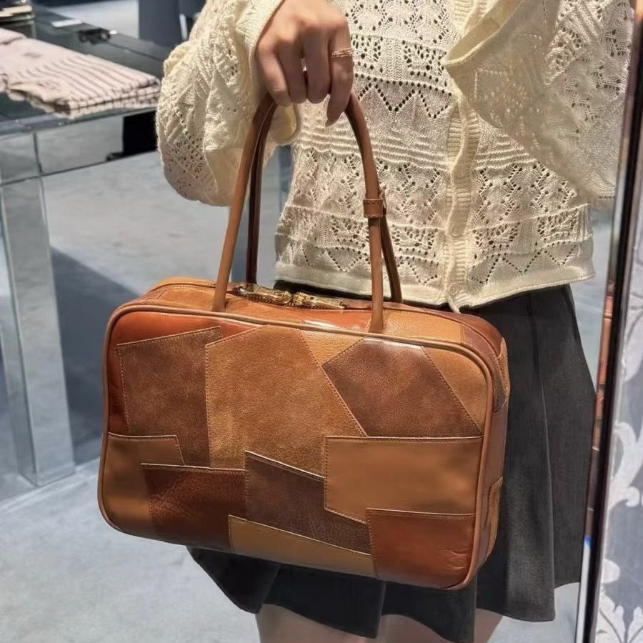 Series Boston Bowling Retro Patchwork First Shoulder Bags