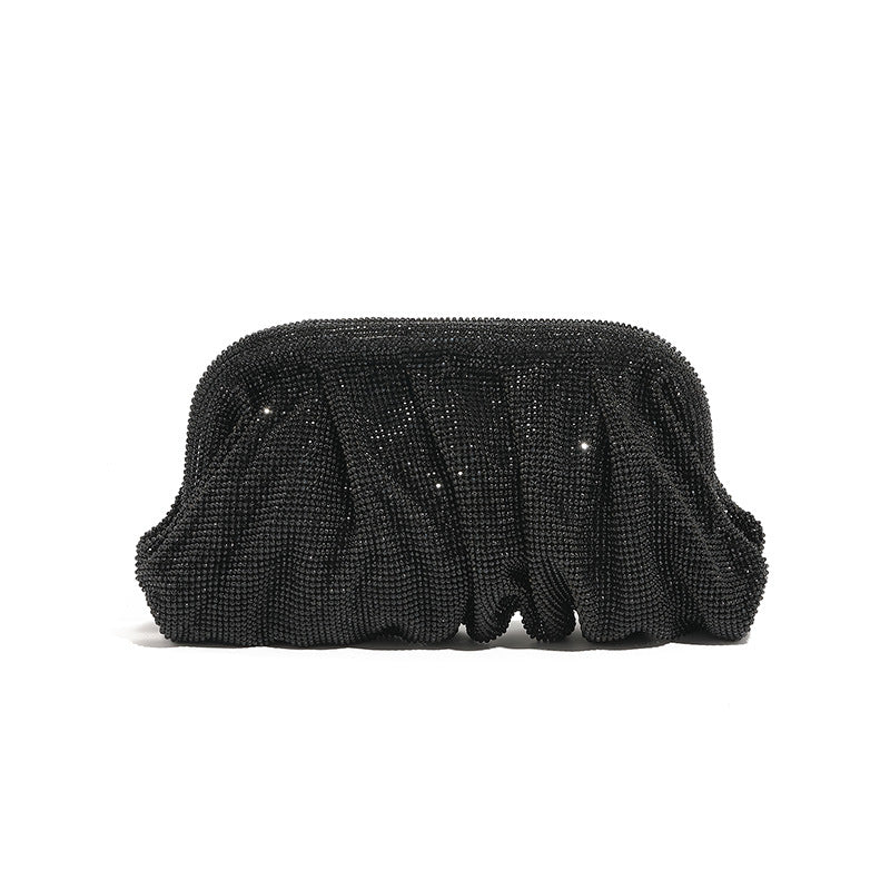 Hand Clutch Pleated Chain Rhinestone Cloud Clip Bags