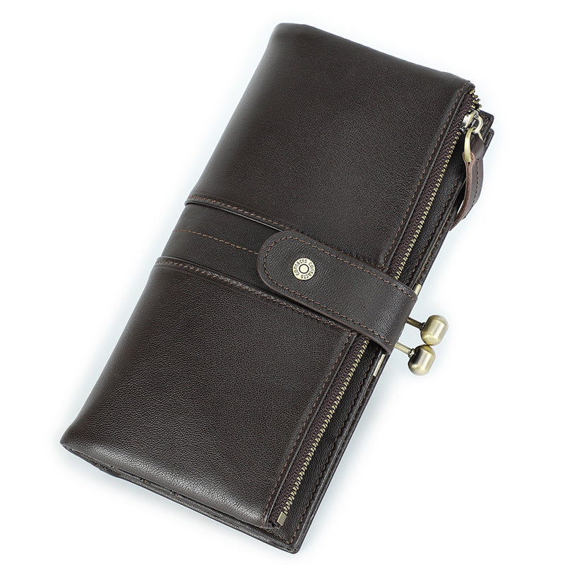 Swiping First Layer Cowhide Long Fashion Ladies Wallets