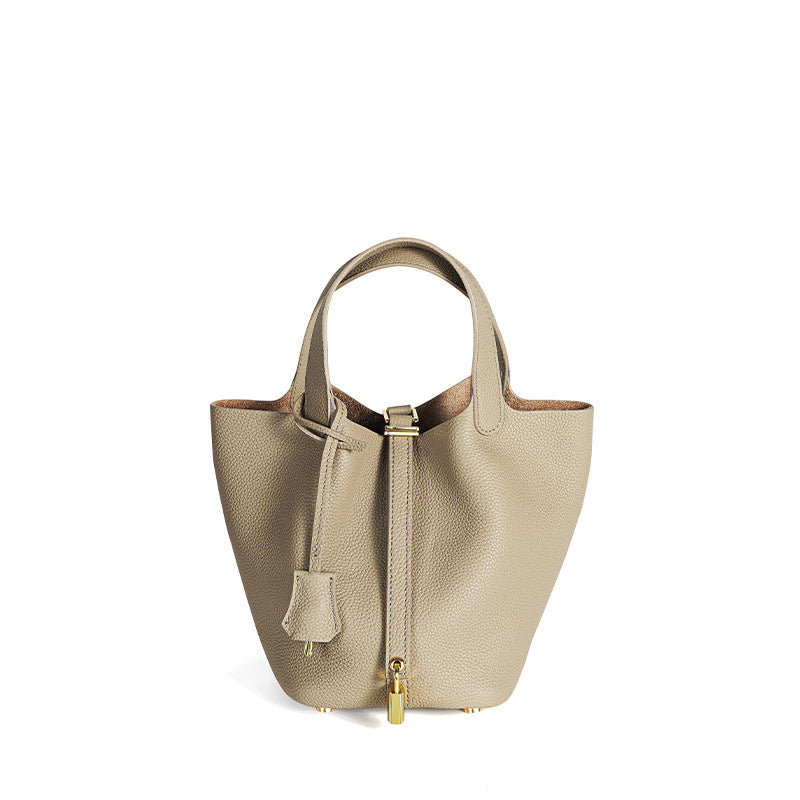Women's Quality First Layer Cowhide Niche Basket Leather Large Bags