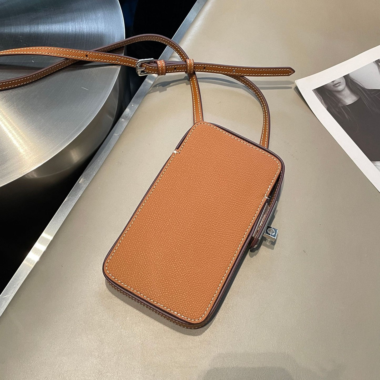 Women's Fashionable Mobile Palm Print Genuine Leather Box Crossbody Bags