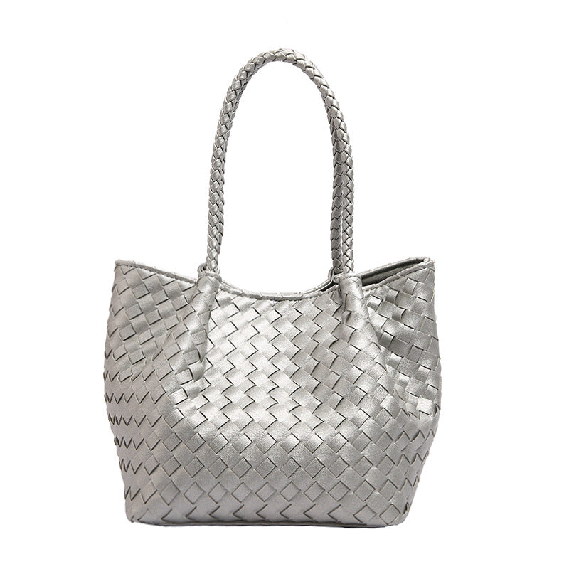 Women's French Style High Sense Woven Texture Shoulder Bags