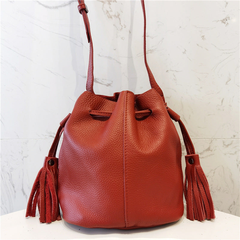 Women's Open Leather Retro Mini Korean Style Shoulder Bags