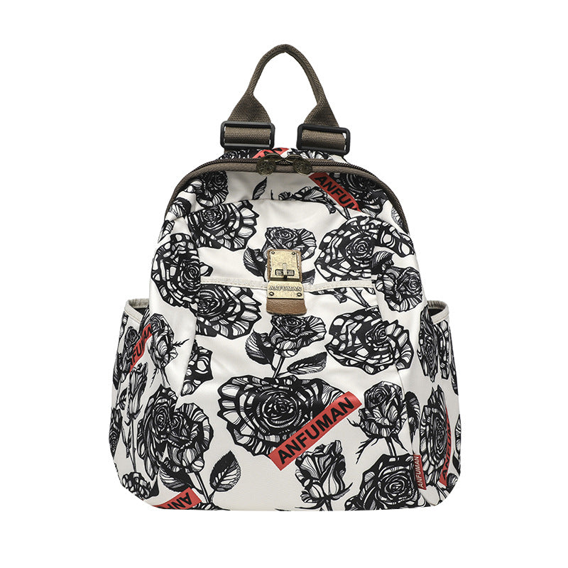Black White Printed Ethnic Style Fashionable Large Backpacks