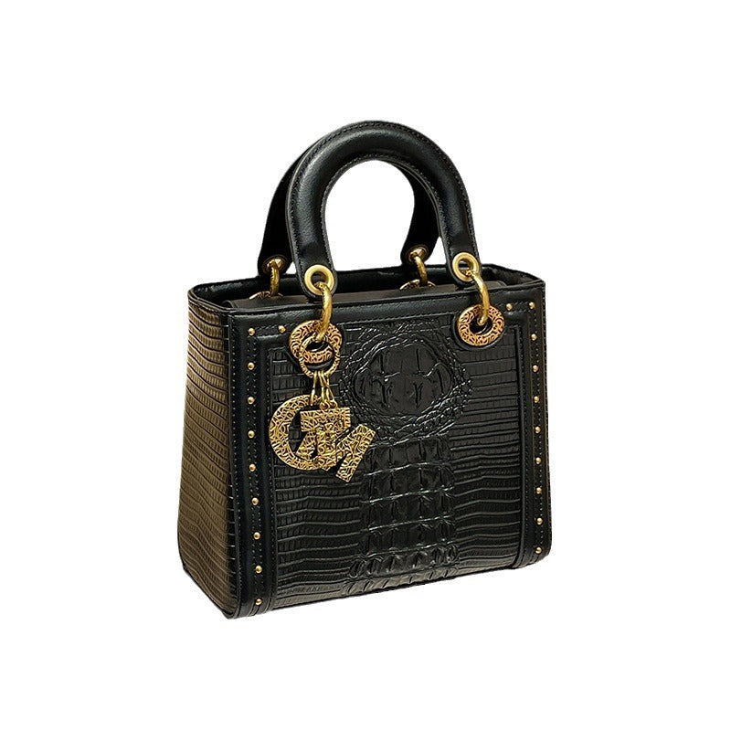 Women's High-grade Genuine Leather Crocodile Pattern Diana Crossbody Bags