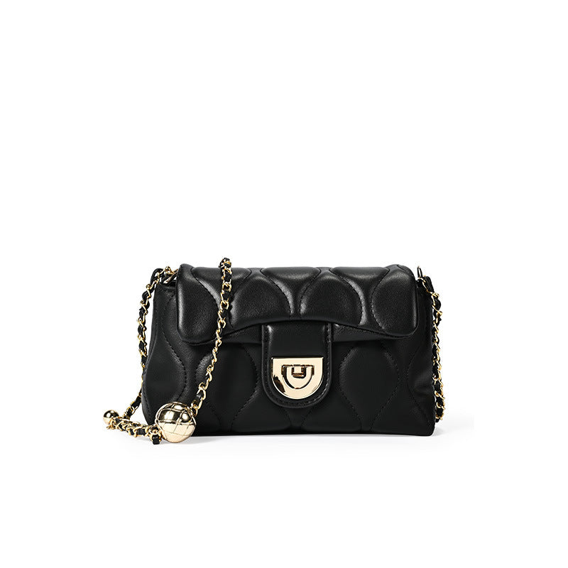 Women's Fashion Genuine Leather Golden Balls Rhombus Shoulder Bags
