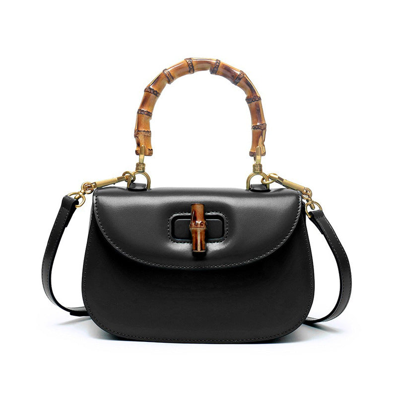 Leather Retro Fashion Cattlehide High-grade Bamboo Handbags