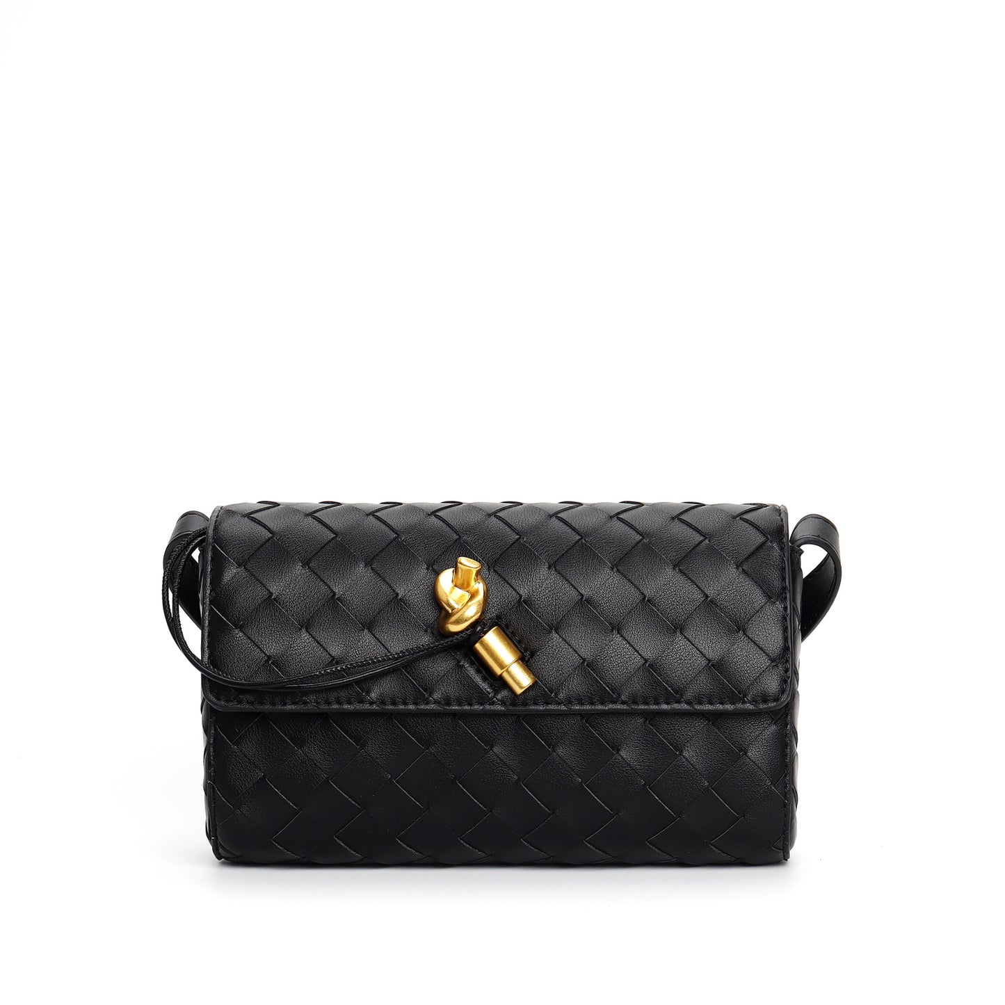 Woven Cowhide Golden Classic Style Rhombus Crossbody Bags