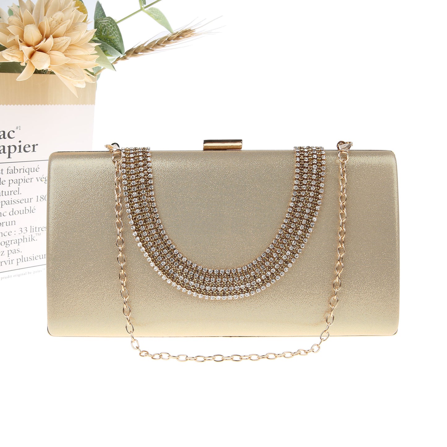 Elegant Long U-shaped Rhinestone Simple Banquet Handbags