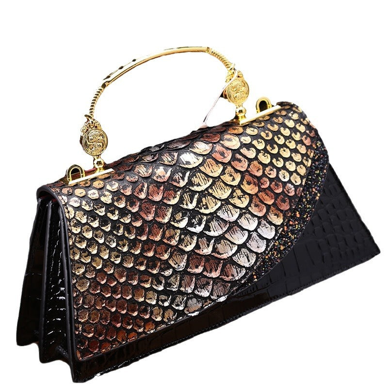 Women's Snake Pattern Genuine Leather Fashion Portable Crossbody Bags