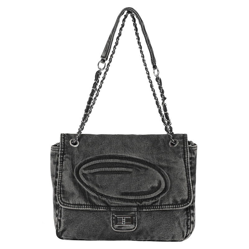 Women's Washed Denim Hobo Chain Jingle Large Crossbody Bags